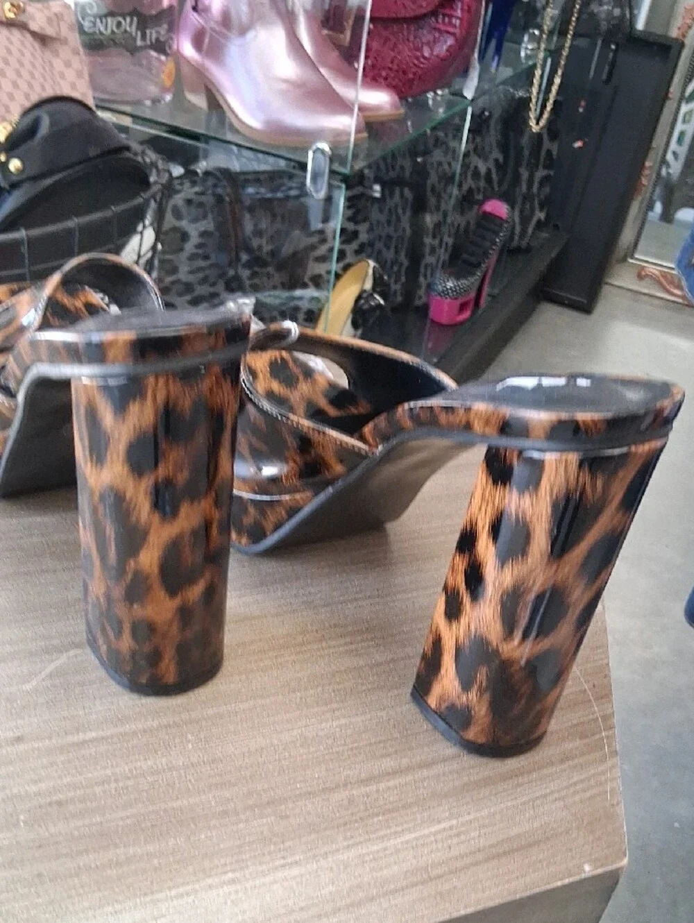 Leopard Print Platform Slide Sandals - Women’s Brown Platform Slides PAP1QL